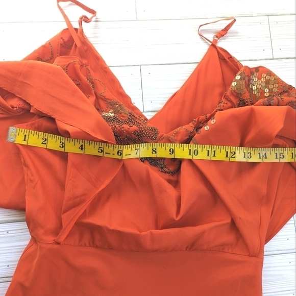 Karen Millen Embellished Flounce Silk Mini Dress in Burnt Orange Size 4 - Picture 9 of 14